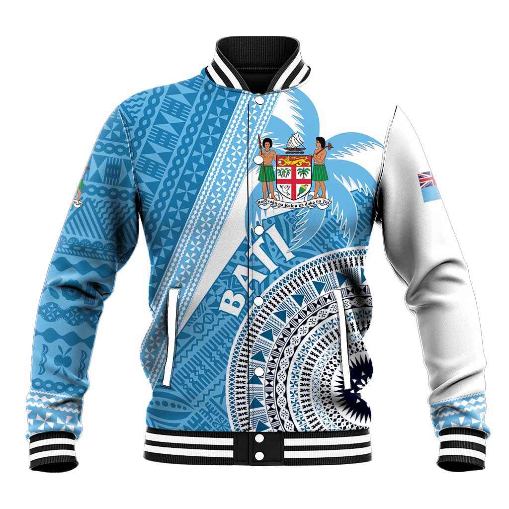 Custom Fiji Rugby Bati Baseball Jacket Tapa Pattern LT01 Unisex Blue - Polynesian Pride