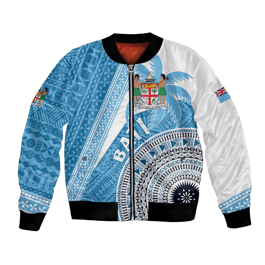 Custom Fiji Rugby Bati Bomber Jacket Tapa Pattern LT01 Unisex Blue - Polynesian Pride