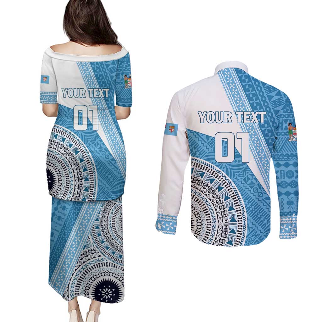 Custom Fiji Rugby Bati Couples Matching Puletasi and Long Sleeve Button Shirt Tapa Pattern LT01 - Polynesian Pride