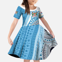 Custom Fiji Rugby Bati Family Matching Mermaid Dress and Hawaiian Shirt Tapa Pattern LT01 Daughter's Dress Blue - Polynesian Pride