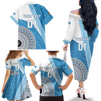 Custom Fiji Rugby Bati Family Matching Off The Shoulder Long Sleeve Dress and Hawaiian Shirt Tapa Pattern