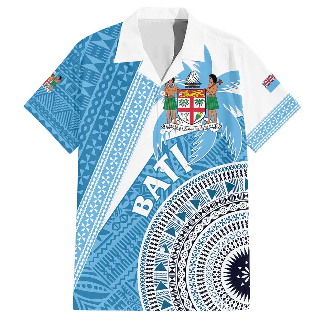 Custom Fiji Rugby Bati Family Matching Short Sleeve Bodycon Dress and Hawaiian Shirt Tapa Pattern LT01 Dad's Shirt - Short Sleeve Blue - Polynesian Pride