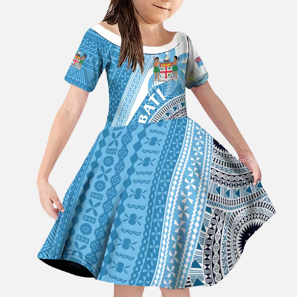 Custom Fiji Rugby Bati Family Matching Tank Maxi Dress and Hawaiian Shirt Tapa Pattern LT01 Daughter's Dress Blue - Polynesian Pride