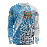 Custom Fiji Rugby Bati Long Sleeve Shirt Tapa Pattern LT01 Unisex Blue - Polynesian Pride