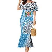 Custom Fiji Rugby Bati Mermaid Dress Tapa Pattern LT01 Women Blue - Polynesian Pride