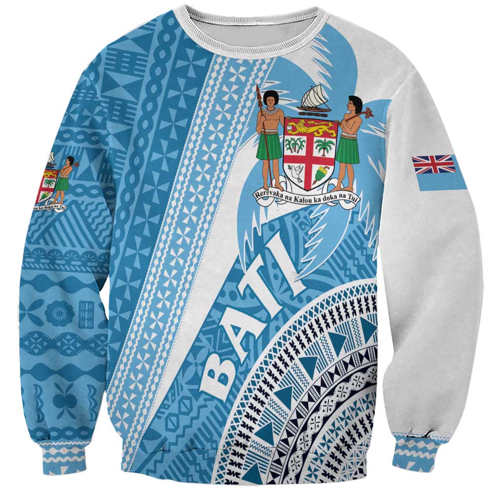 Custom Fiji Rugby Bati Sweatshirt Tapa Pattern LT01 Unisex Blue - Polynesian Pride