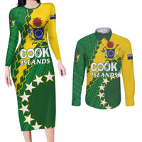 Custom Cook Islands Rugby Kukis Couples Matching Long Sleeve Bodycon Dress and Long Sleeve Button Shirt Circle Stars