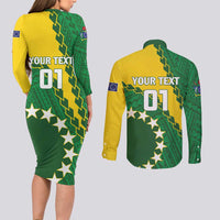 Custom Cook Islands Rugby Kukis Couples Matching Long Sleeve Bodycon Dress and Long Sleeve Button Shirt Circle Stars