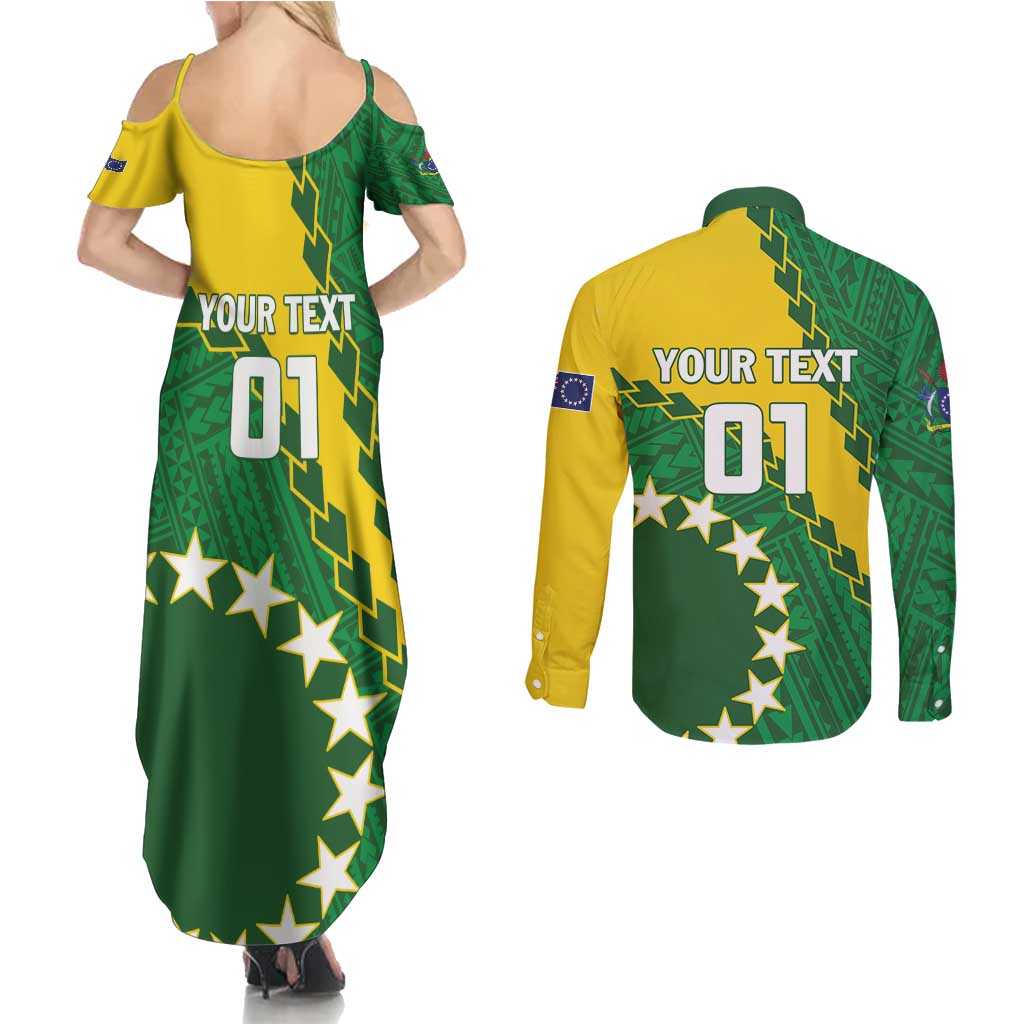 Custom Cook Islands Rugby Kukis Couples Matching Summer Maxi Dress and Long Sleeve Button Shirt Circle Stars