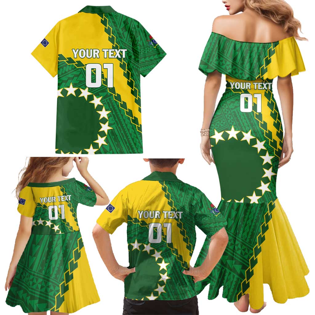 Custom Cook Islands Rugby Kukis Family Matching Mermaid Dress and Hawaiian Shirt Circle Stars