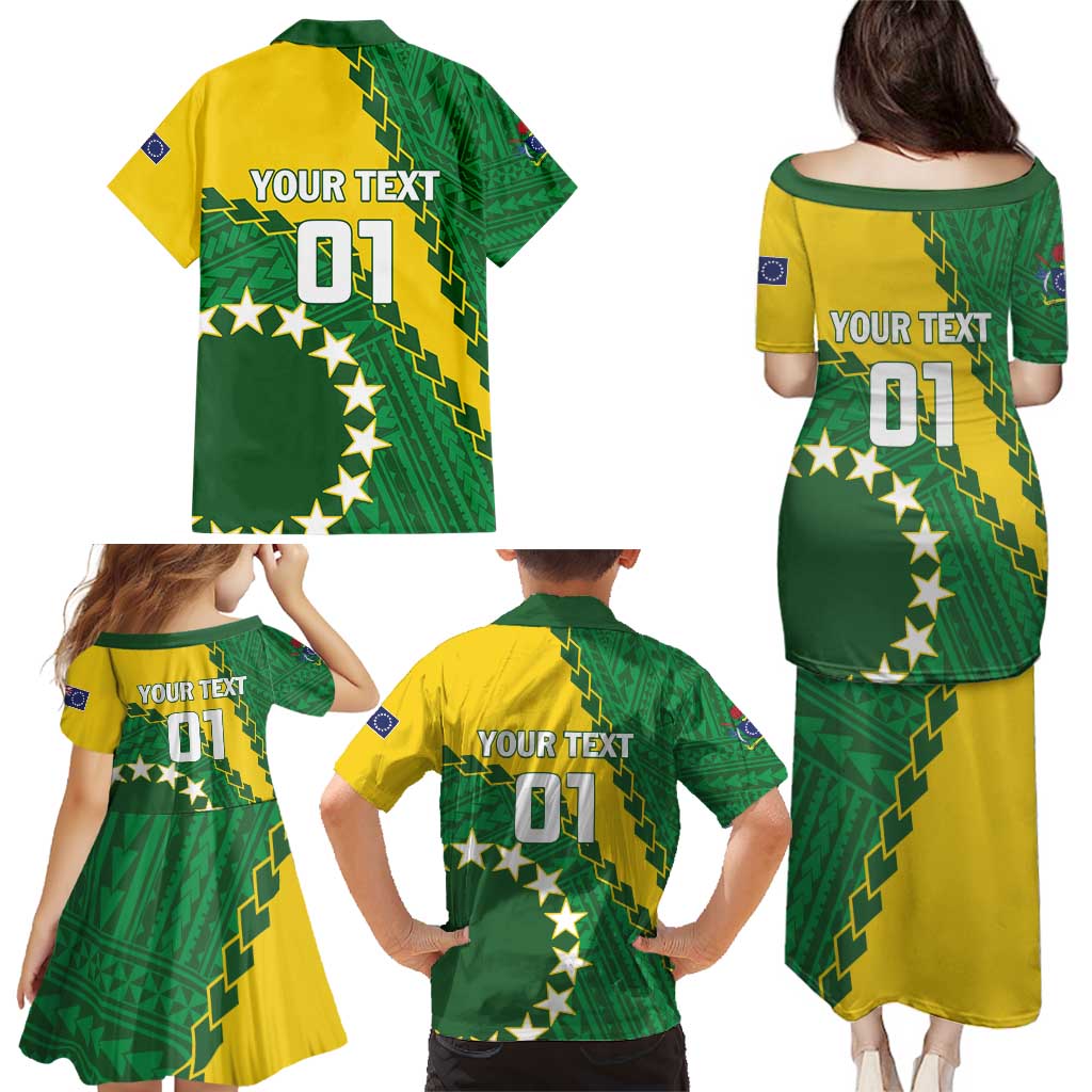 Custom Cook Islands Rugby Kukis Family Matching Puletasi and Hawaiian Shirt Circle Stars