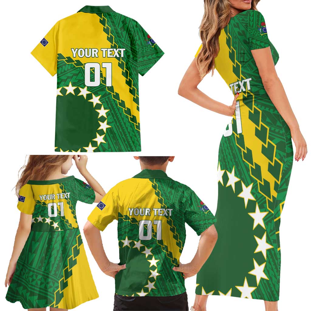 Custom Cook Islands Rugby Kukis Family Matching Short Sleeve Bodycon Dress and Hawaiian Shirt Circle Stars