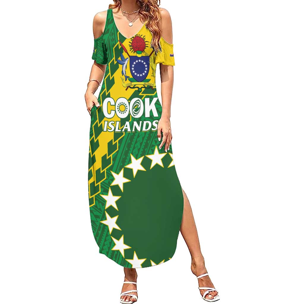 Custom Cook Islands Rugby Kukis Summer Maxi Dress Circle Stars