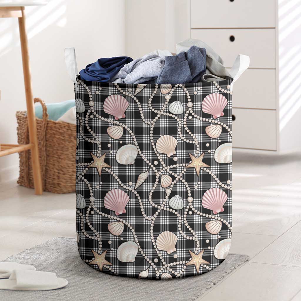 Hawaiian Ocean Seashells Laundry Basket Black Palaka Pattern LT01 Black - Polynesian Pride