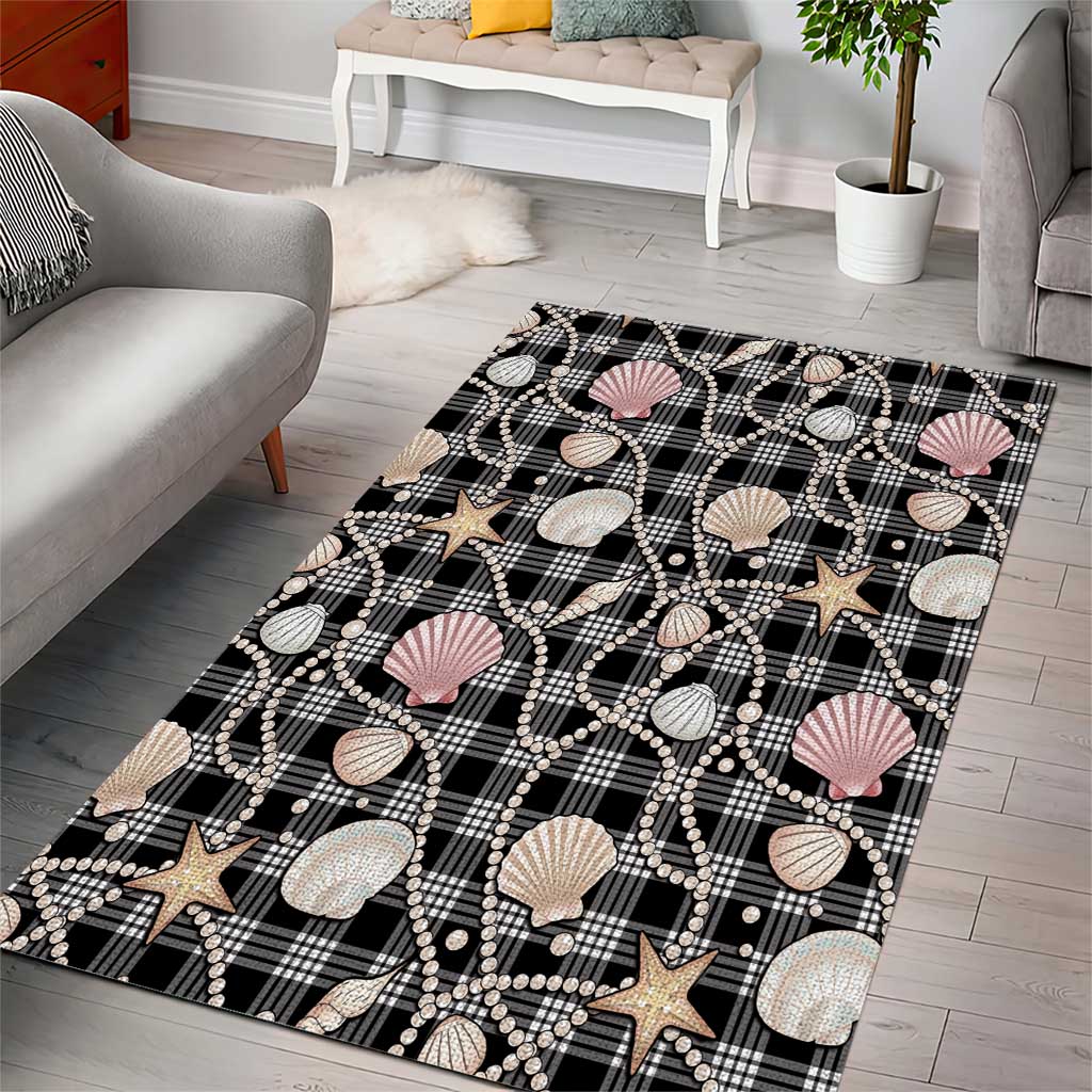 Hawaiian Ocean Seashells Area Rug Black Palaka Pattern