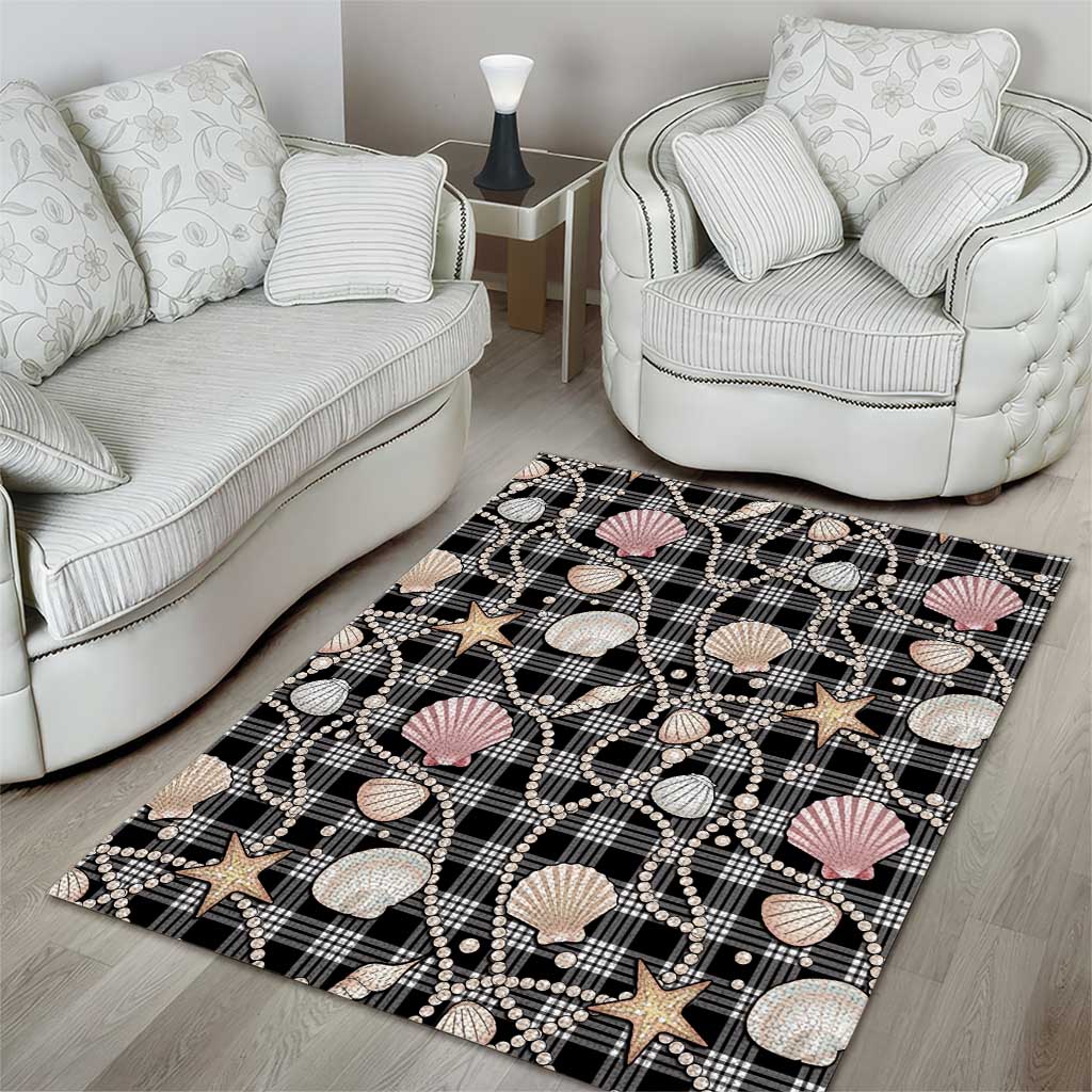 Hawaiian Ocean Seashells Area Rug Black Palaka Pattern