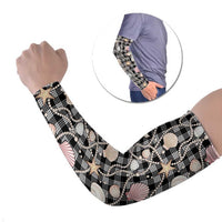 Hawaiian Ocean Seashells Arm Sleeves Black Palaka Pattern LT01 Set of 2 Black - Polynesian Pride