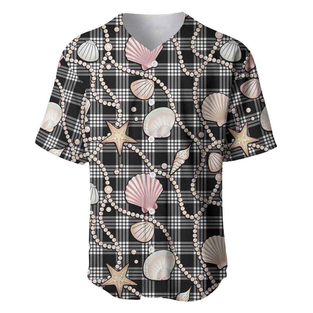 Hawaiian Ocean Seashells Baseball Jersey Black Palaka Pattern