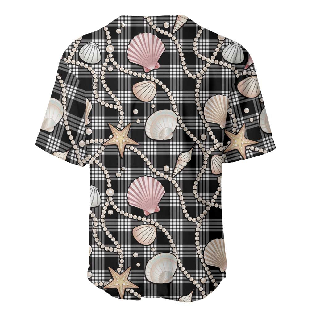 Hawaiian Ocean Seashells Baseball Jersey Black Palaka Pattern