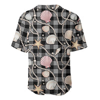 Hawaiian Ocean Seashells Baseball Jersey Black Palaka Pattern