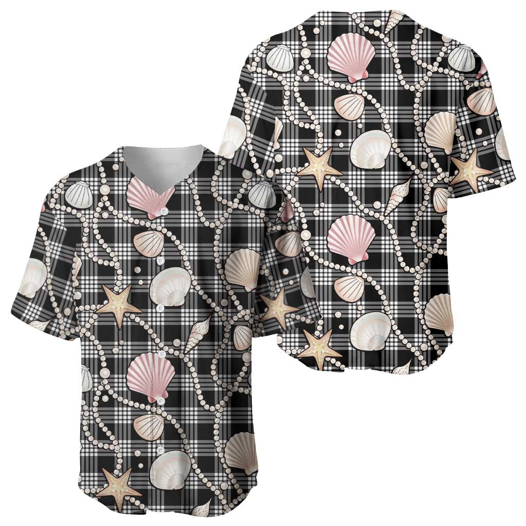 Hawaiian Ocean Seashells Baseball Jersey Black Palaka Pattern