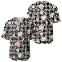Hawaiian Ocean Seashells Baseball Jersey Black Palaka Pattern