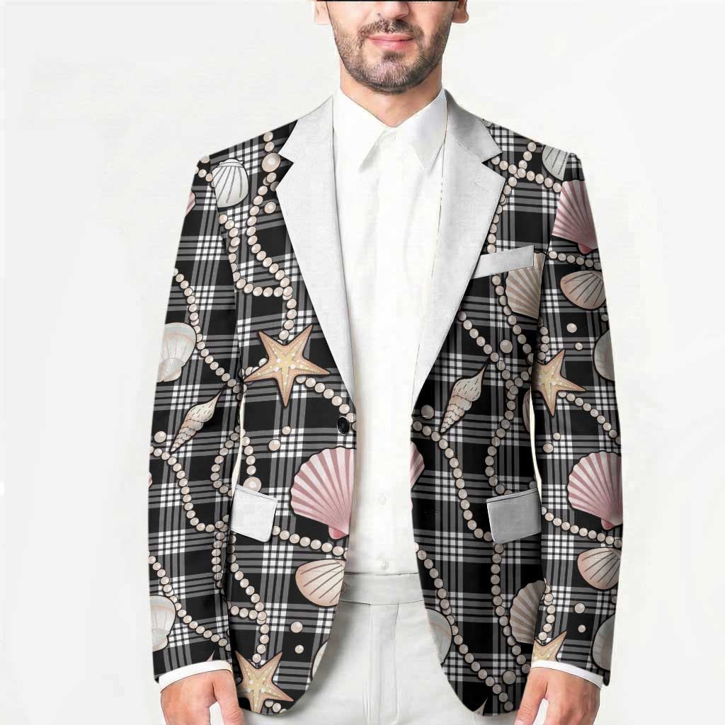 Hawaiian Ocean Seashells Blazer Black Palaka Pattern