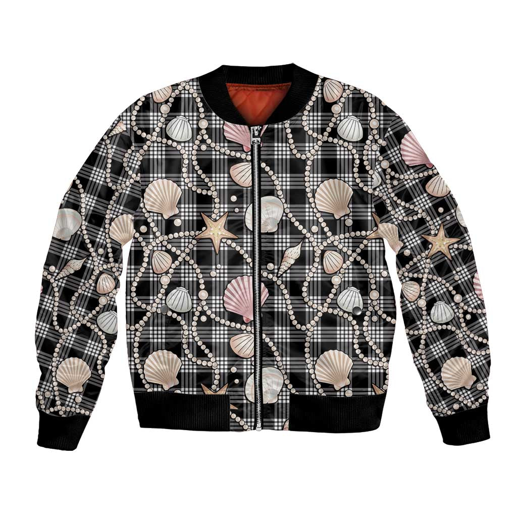 Hawaiian Ocean Seashells Bomber Jacket Black Palaka Pattern LT01 Unisex Black - Polynesian Pride