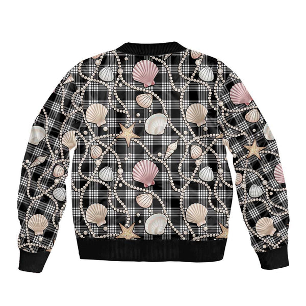 Hawaiian Ocean Seashells Bomber Jacket Black Palaka Pattern LT01
