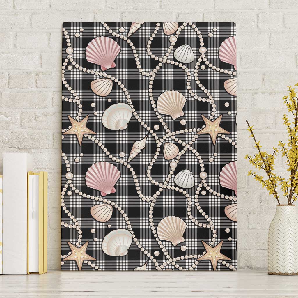 Hawaiian Ocean Seashells Canvas Wall Art Black Palaka Pattern