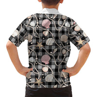 Hawaiian Ocean Seashells Family Matching Off The Shoulder Long Sleeve Dress and Hawaiian Shirt Black Palaka Pattern
