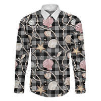 Hawaiian Ocean Seashells Family Matching Off The Shoulder Long Sleeve Dress and Hawaiian Shirt Black Palaka Pattern