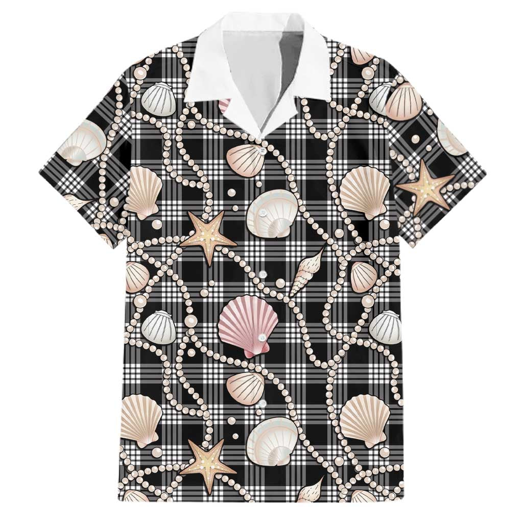 Hawaiian Ocean Seashells Family Matching Short Sleeve Bodycon Dress and Hawaiian Shirt Black Palaka Pattern