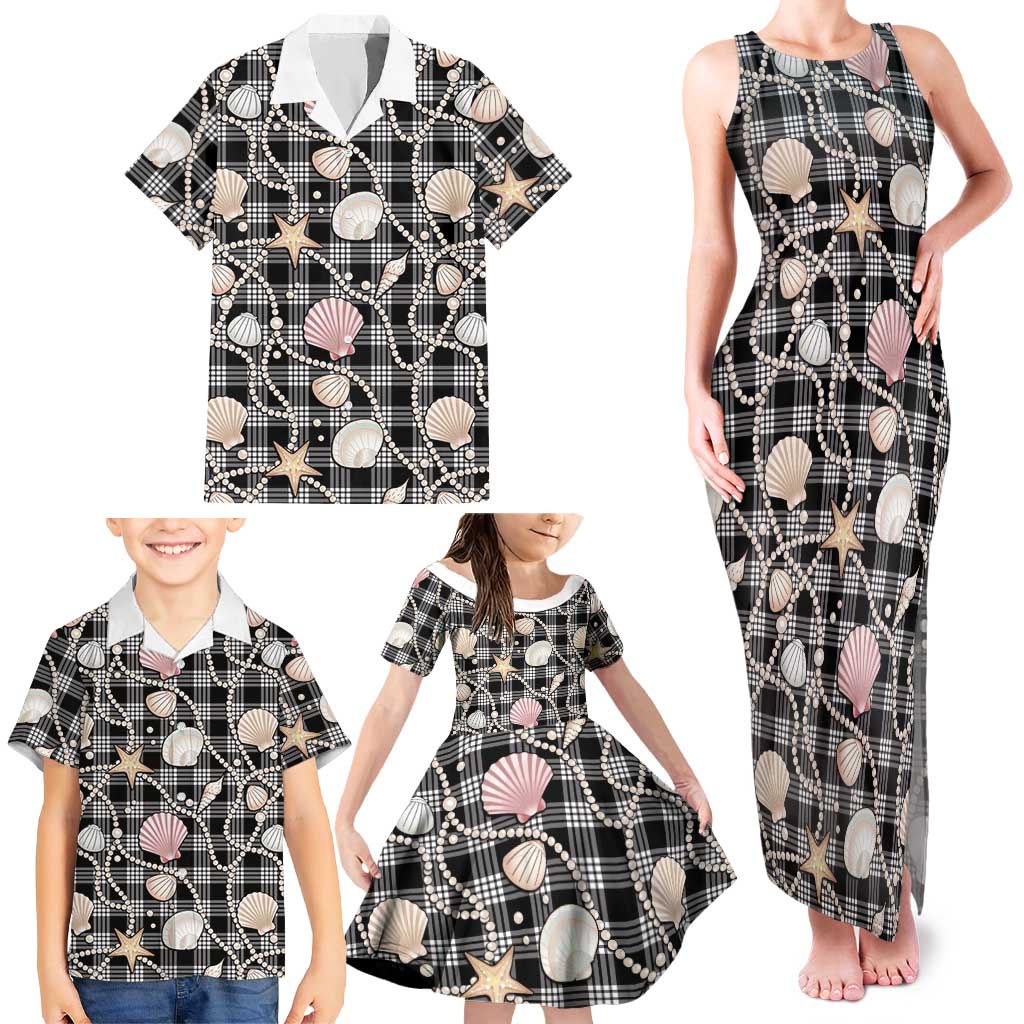 Hawaiian Ocean Seashells Family Matching Tank Maxi Dress and Hawaiian Shirt Black Palaka Pattern LT01 - Polynesian Pride