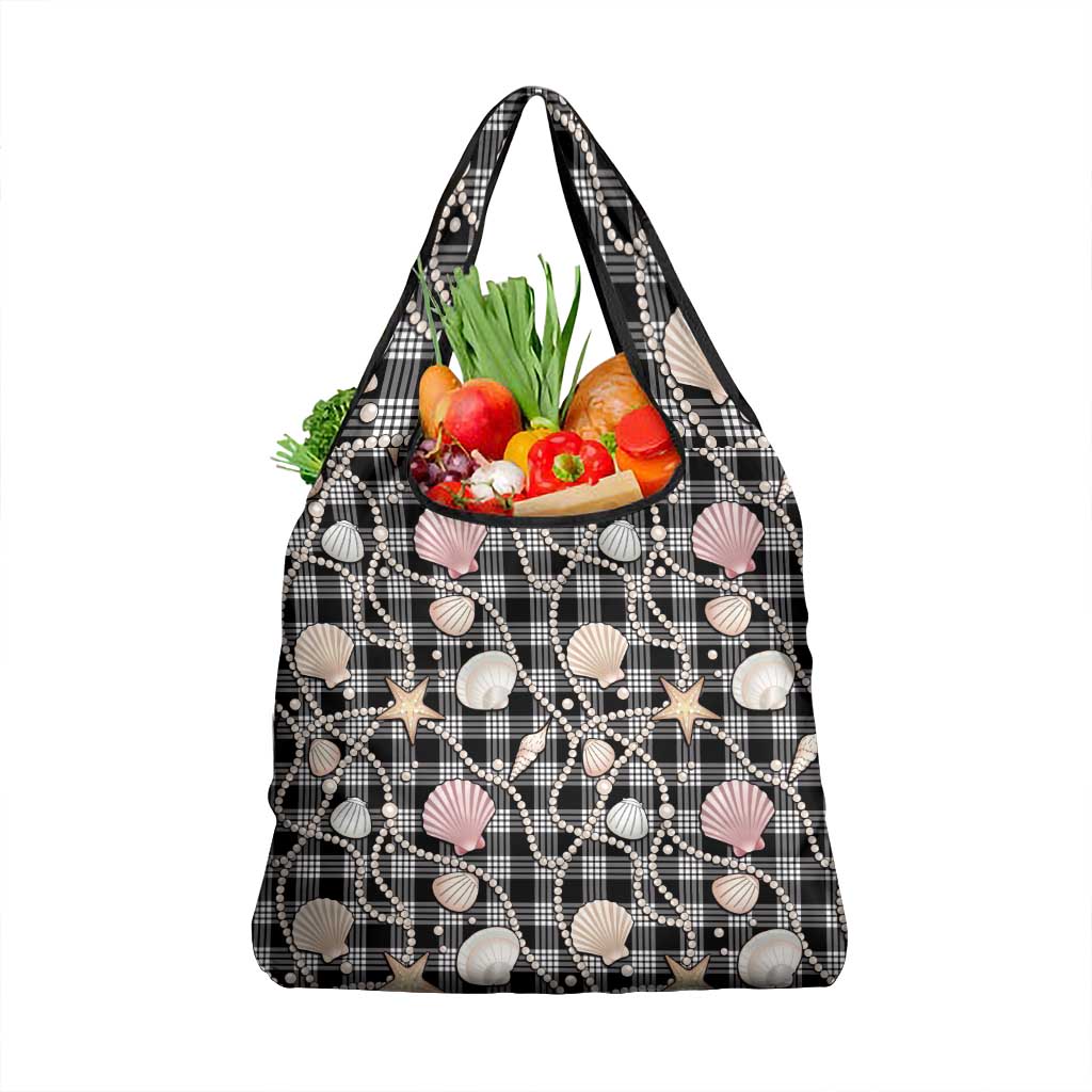 Hawaiian Ocean Seashells Grocery Bag Black Palaka Pattern