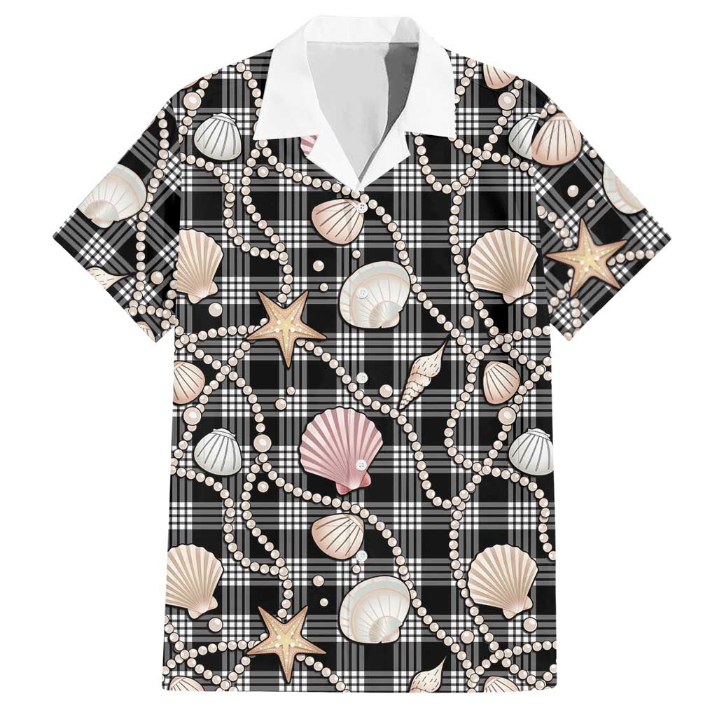 Hawaiian Ocean Seashells Hawaiian Shirt Black Palaka Pattern