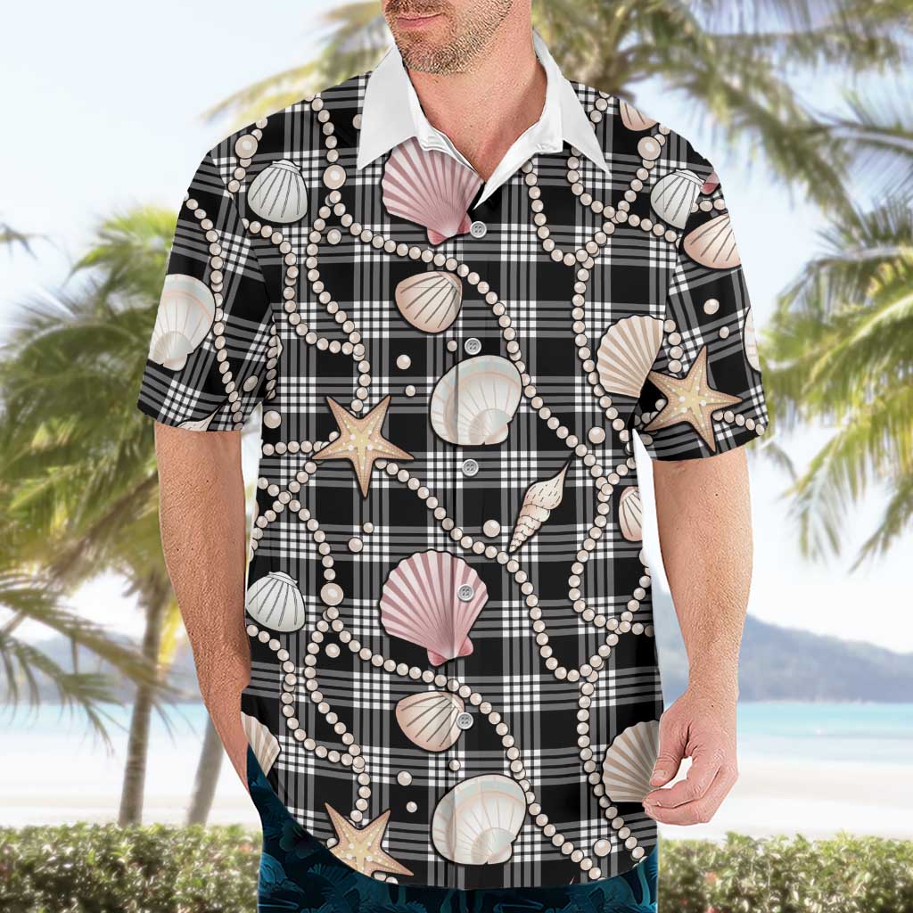 Hawaiian Ocean Seashells Hawaiian Shirt Black Palaka Pattern