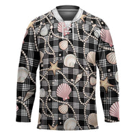 Hawaiian Ocean Seashells Hockey Jersey Black Palaka Pattern LT01 Unisex Black - Polynesian Pride