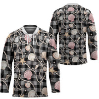 Hawaiian Ocean Seashells Hockey Jersey Black Palaka Pattern LT01 - Polynesian Pride