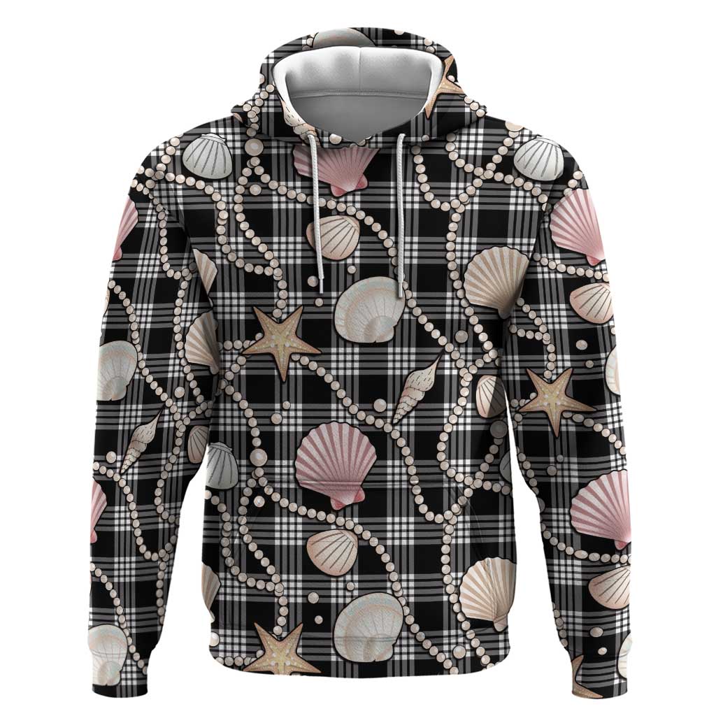 Hawaiian Ocean Seashells Hoodie Black Palaka Pattern LT01 Pullover Hoodie Black - Polynesian Pride
