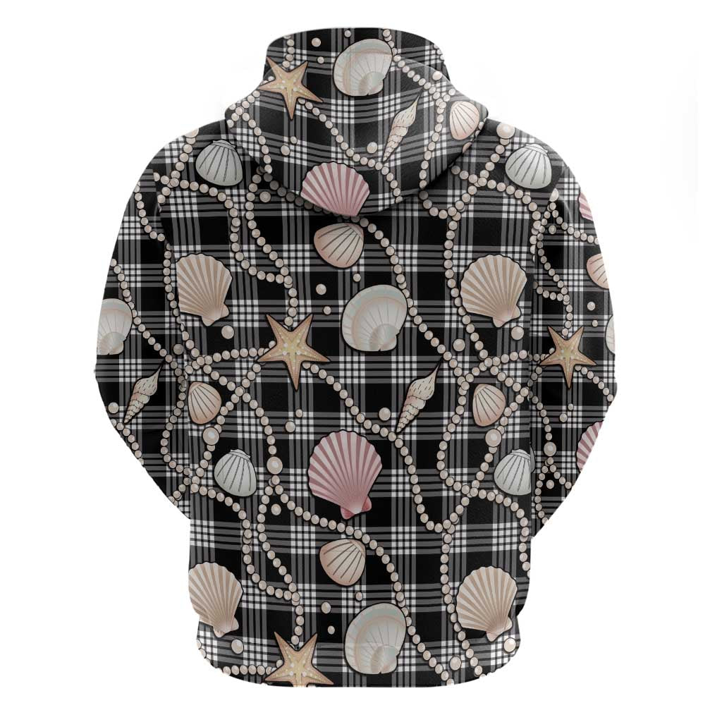 Hawaiian Ocean Seashells Hoodie Black Palaka Pattern LT01 - Polynesian Pride