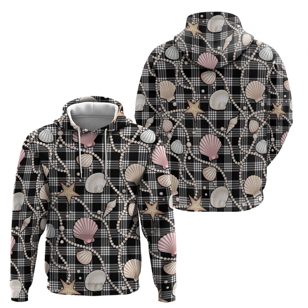 Hawaiian Ocean Seashells Hoodie Black Palaka Pattern LT01 - Polynesian Pride