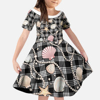 Hawaiian Ocean Seashells Kid Short Sleeve Dress Black Palaka Pattern