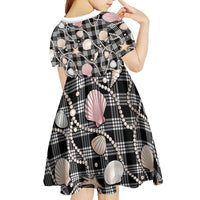 Hawaiian Ocean Seashells Kid Short Sleeve Dress Black Palaka Pattern