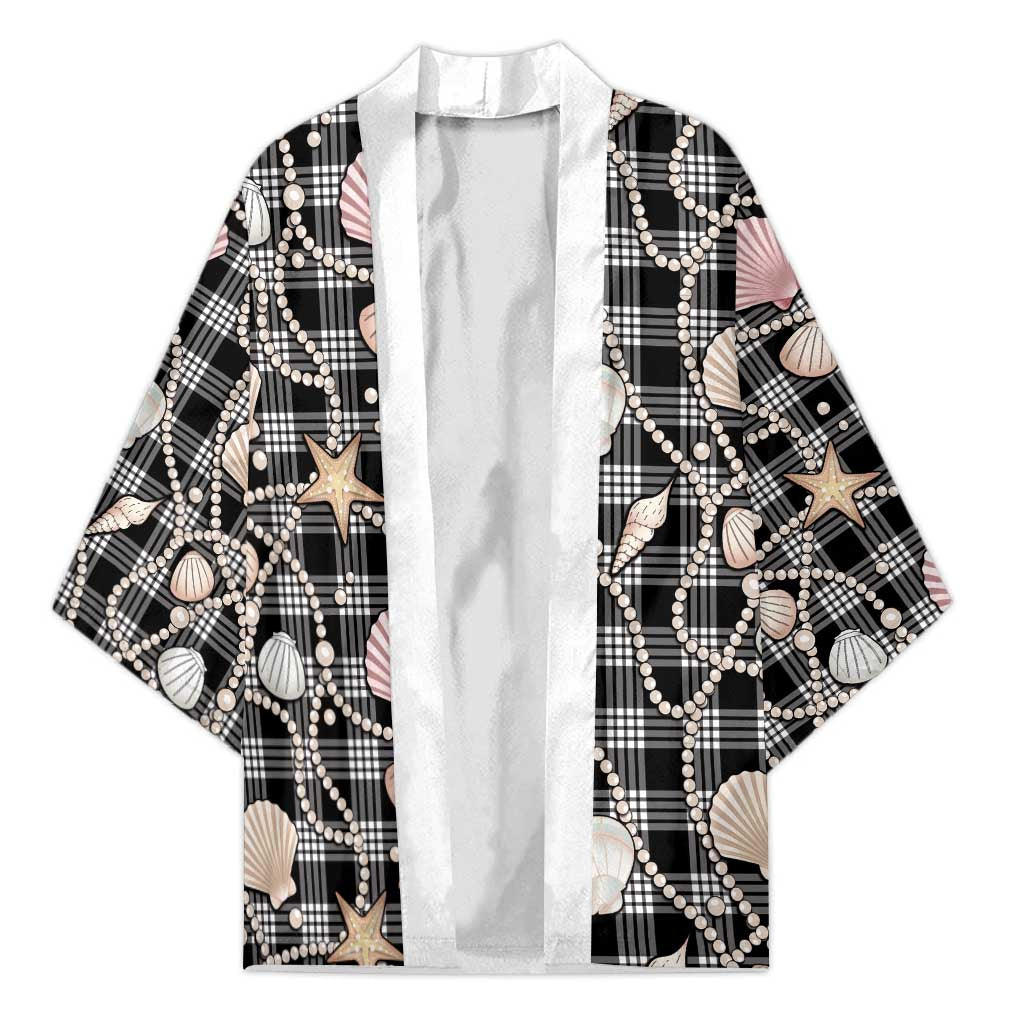 Hawaiian Ocean Seashells Kimono Black Palaka Pattern LT01 Unisex Black - Polynesian Pride