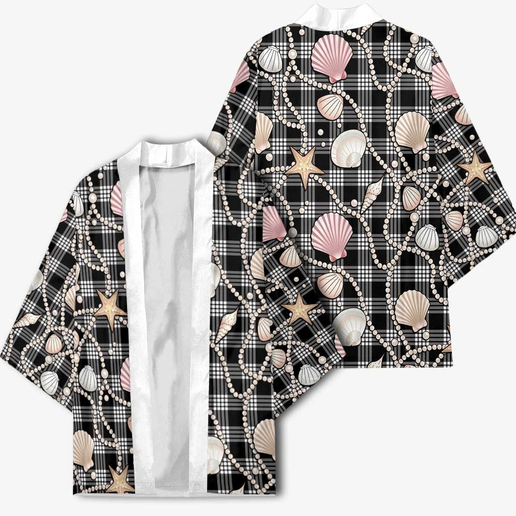 Hawaiian Ocean Seashells Kimono Black Palaka Pattern LT01 - Polynesian Pride