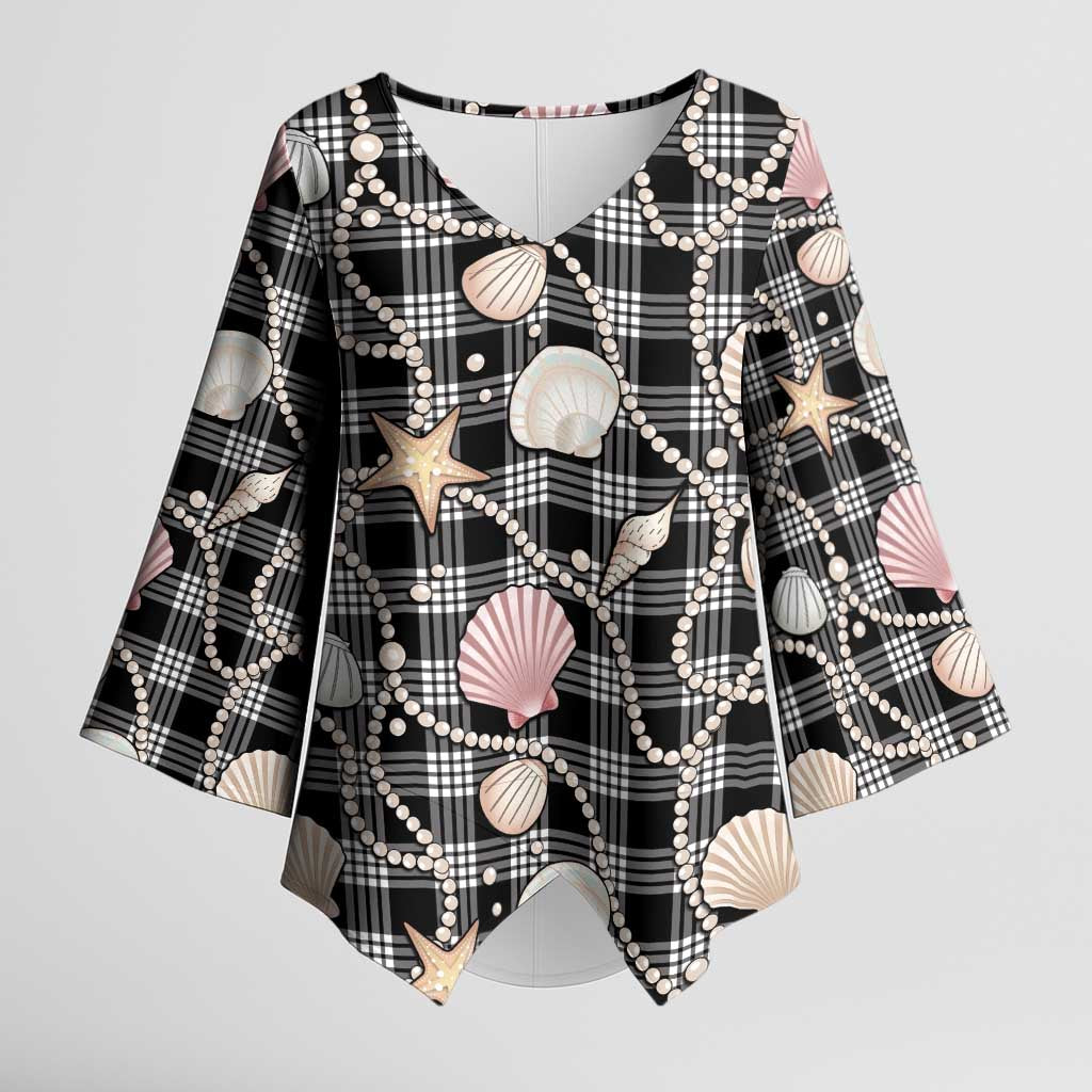 Hawaiian Ocean Seashells Kimono Sleeve Blouse Black Palaka Pattern LT01 Female Black - Polynesian Pride