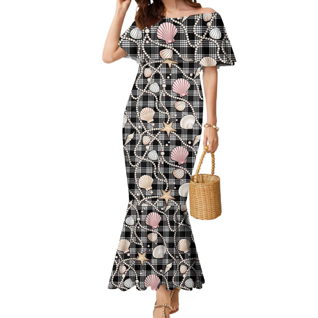 Hawaiian Ocean Seashells Mermaid Dress Black Palaka Pattern LT01 Women Black - Polynesian Pride