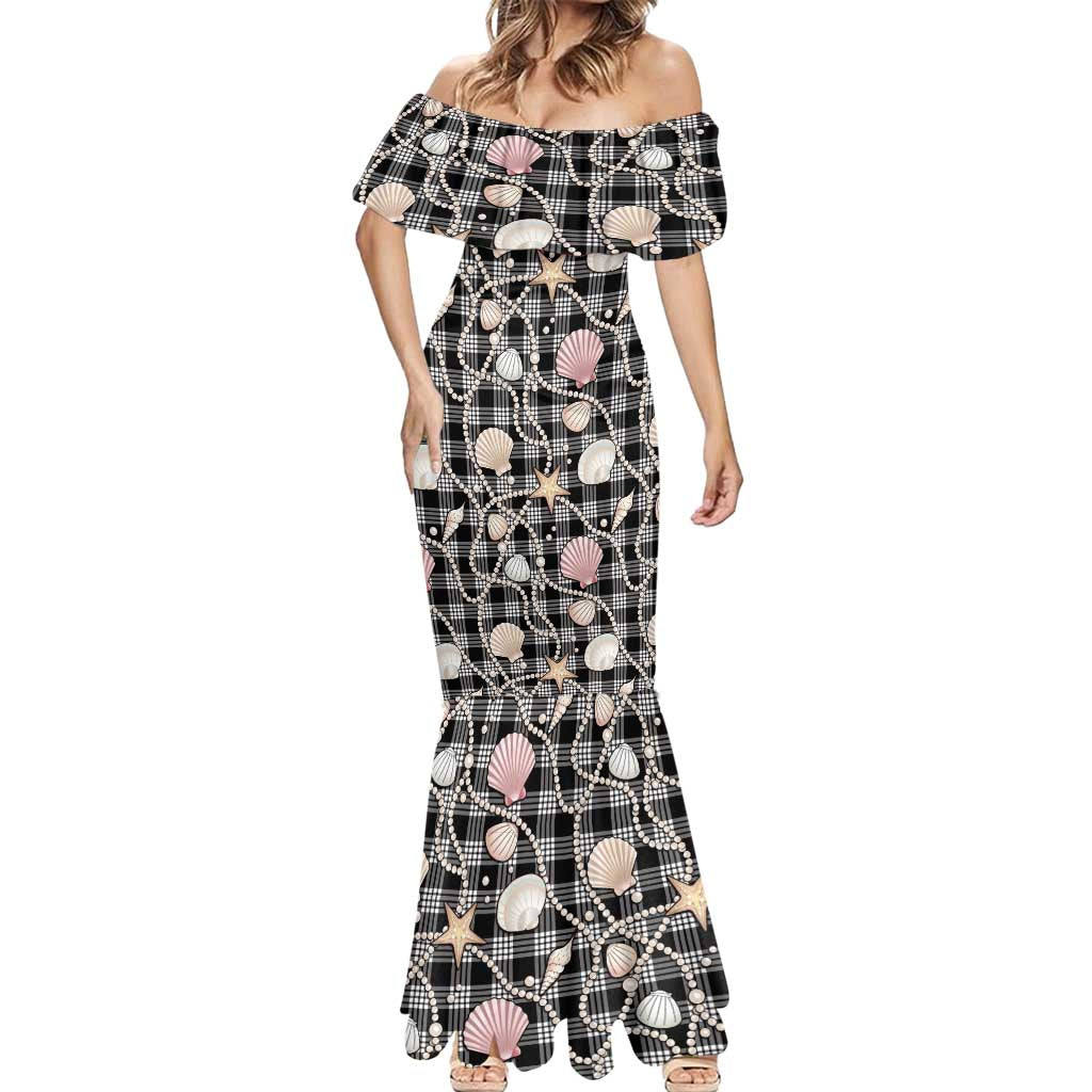 Hawaiian Ocean Seashells Mermaid Dress Black Palaka Pattern LT01 - Polynesian Pride