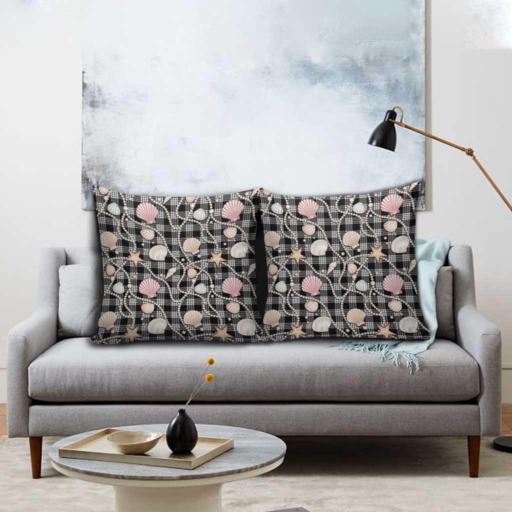 Hawaiian Ocean Seashells Pillow Cover Black Palaka Pattern LT01 - Polynesian Pride